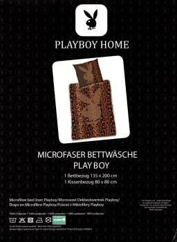 Bettwäsche Playboy - Schlangenmuster Bunny - 135 x 200 cm - Mikrofaser - braun